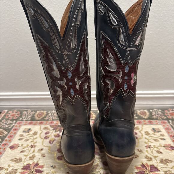 Vintage Miss Capezio 14" Tall Blue Leather Cowboy Boots Butterfly Size 8 M - Picture 8 of 12